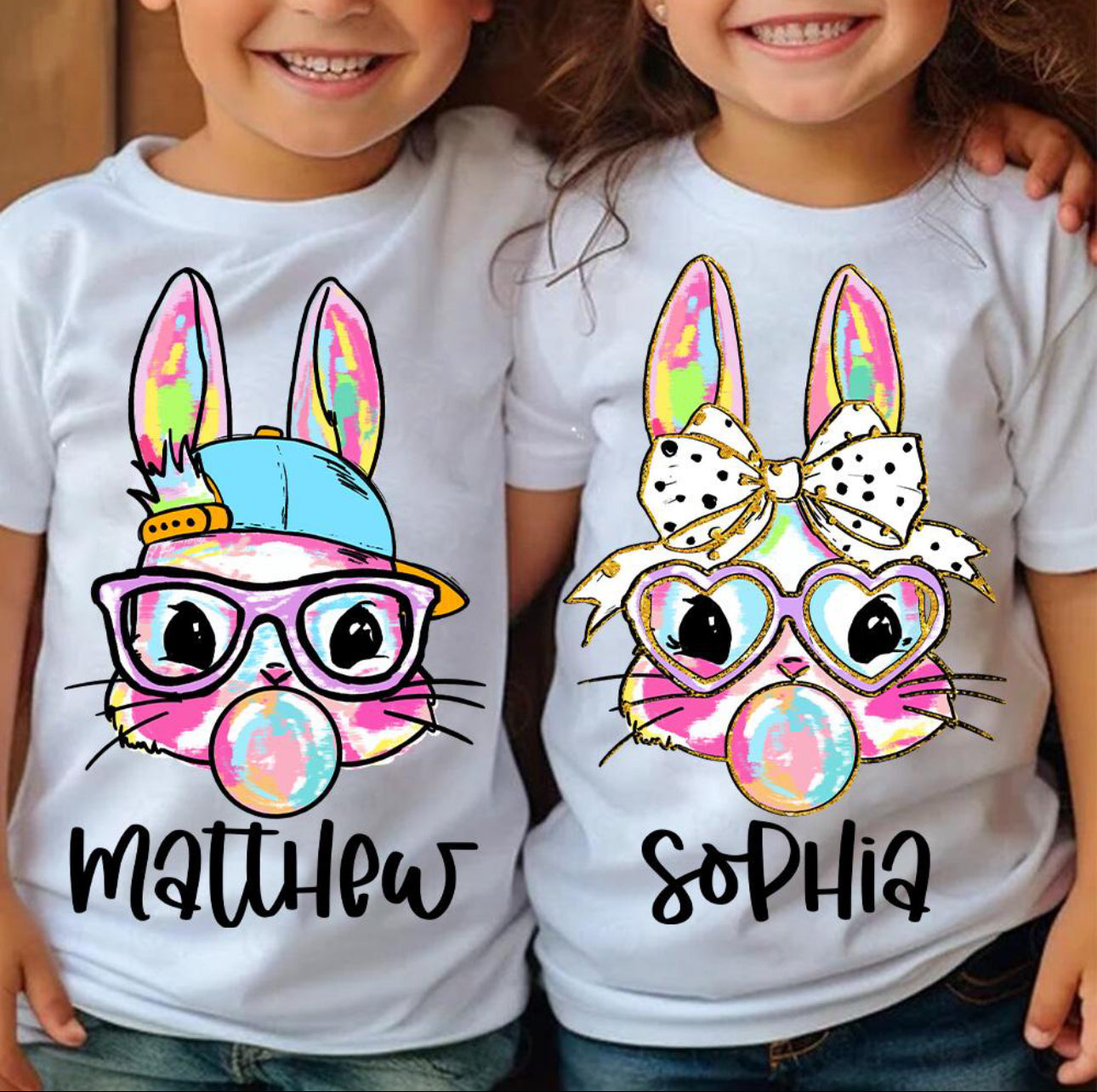 Custom Name Girly and Dude Bunny Toddler/Youth Tee