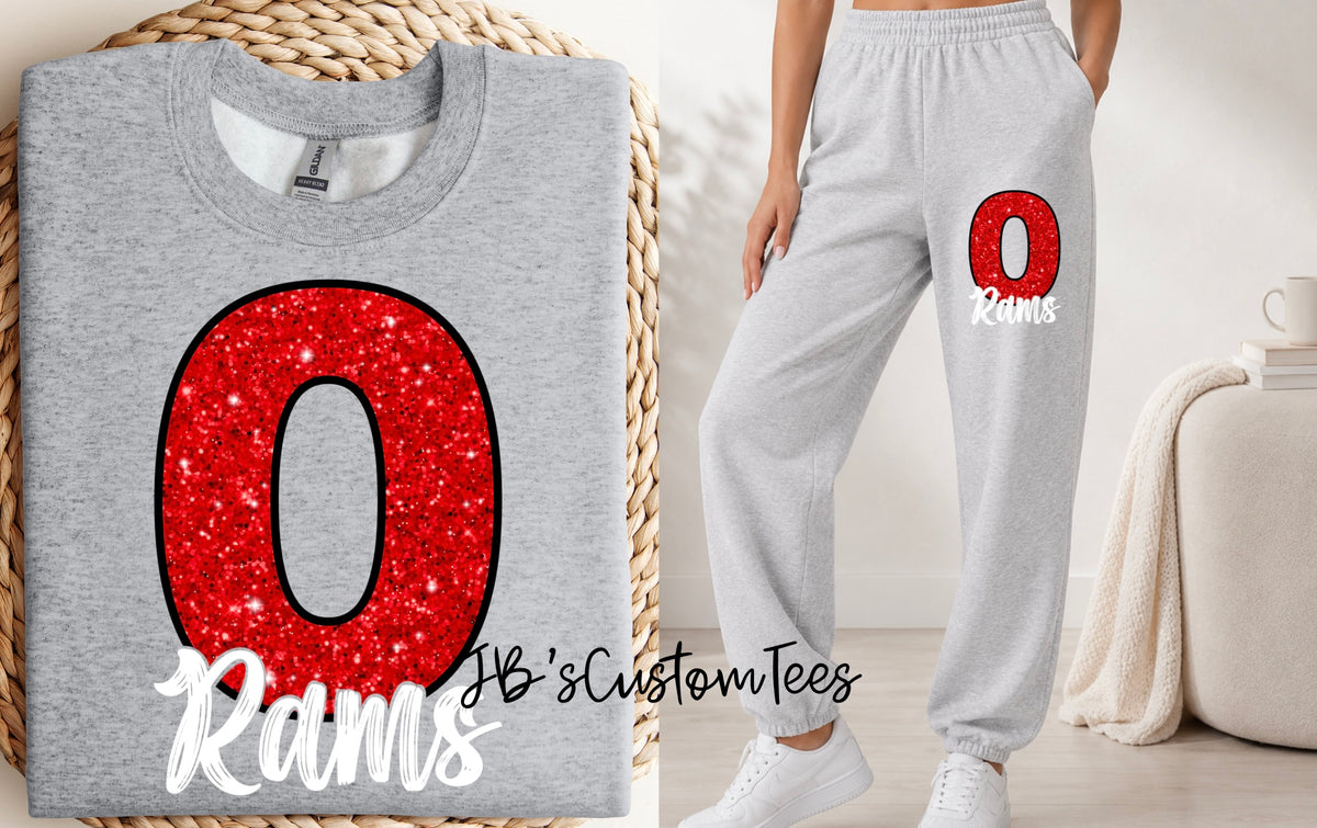 Faux Glitter O Rams Sweat Set