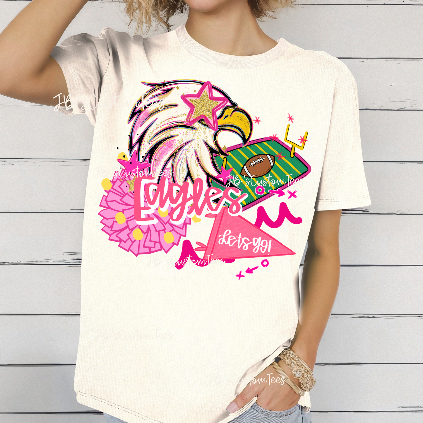 Pink Preppy School Spirit Cream Tee