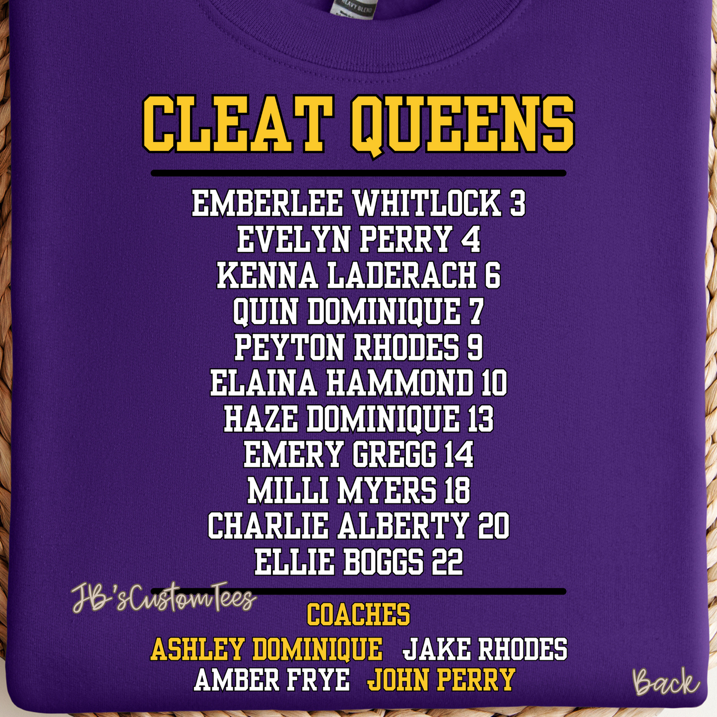 Cleat Queens Purple Gildan Tee (2024 Design) With 2025 Roster