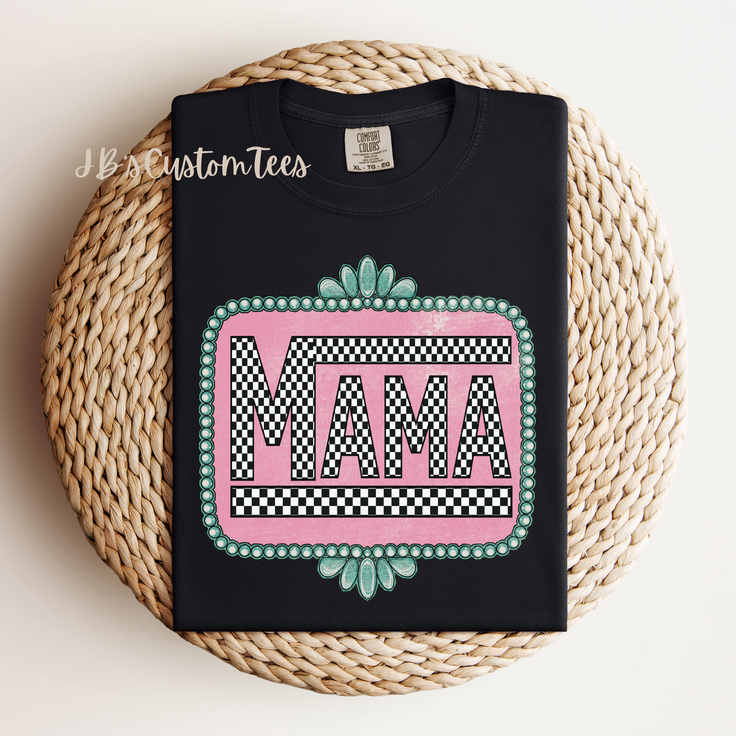 Turquoise Checkered Mama Tee