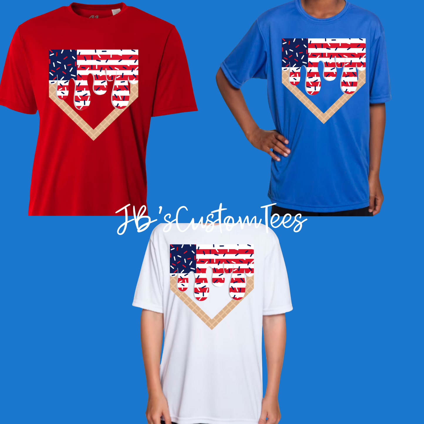 American Flag Ice Cream Drip Baseball Dri-Fit Tee