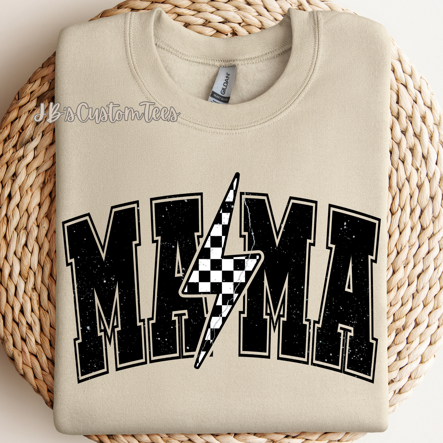 Mama Checkered Lightening Bolt Gildan T-Shirt or Sweatshirt