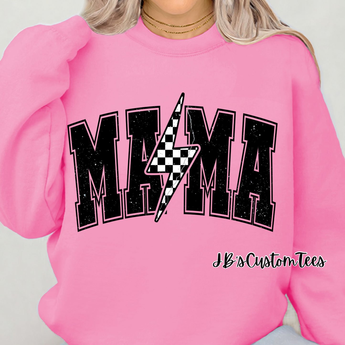 Mama Checkered Lightening Bolt Gildan T-Shirt or Sweatshirt