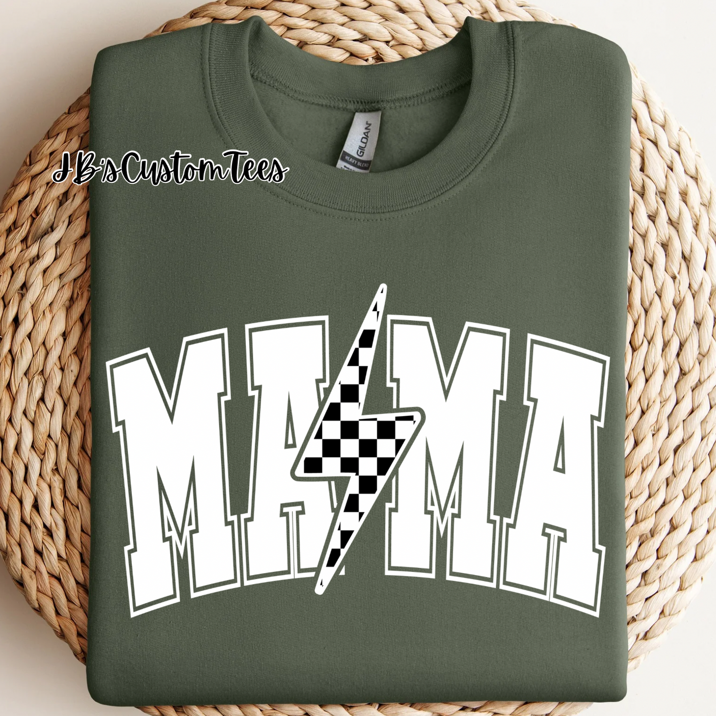 Mama Checkered Lightening Bolt Gildan T-Shirt or Sweatshirt