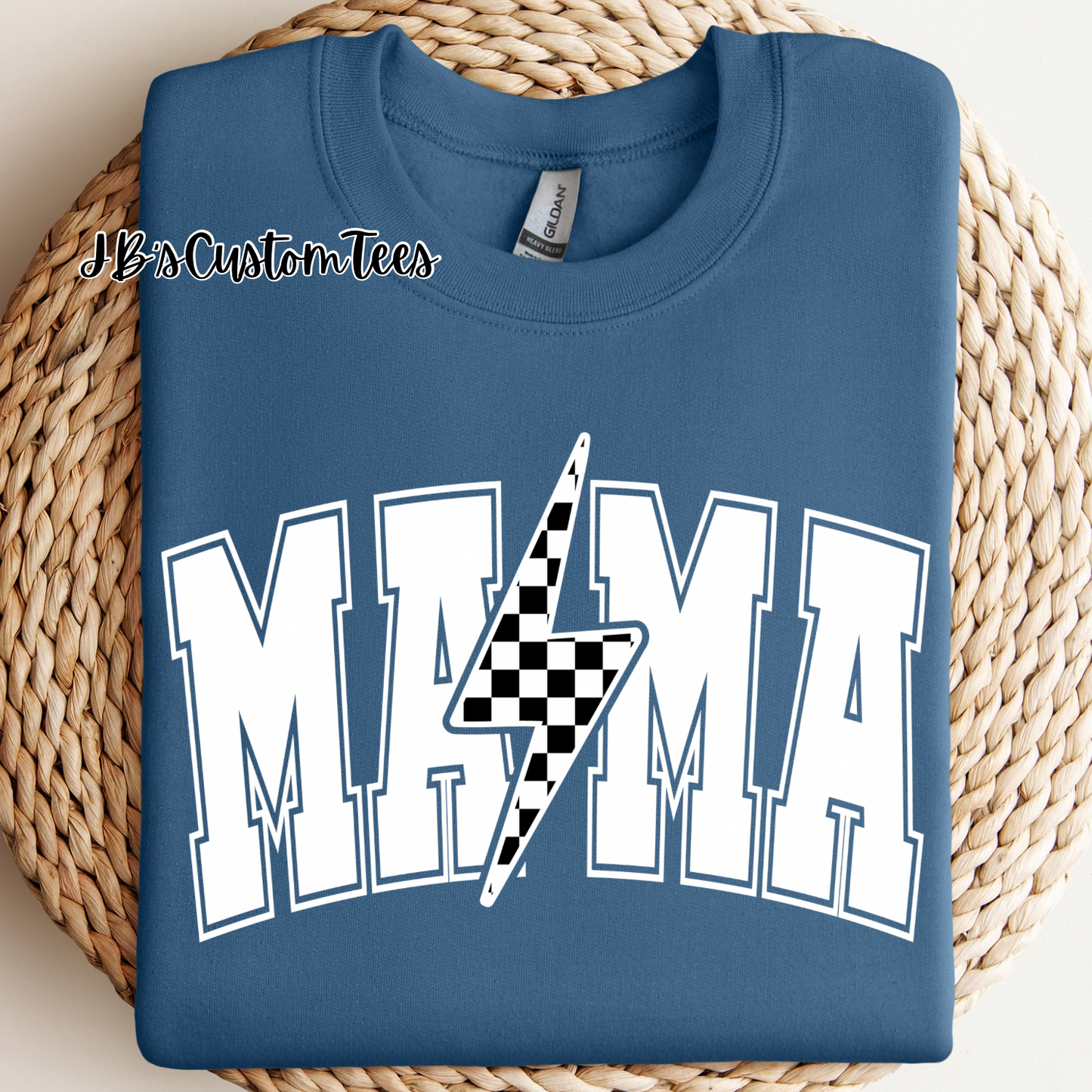Mama Checkered Lightening Bolt Gildan T-Shirt or Sweatshirt