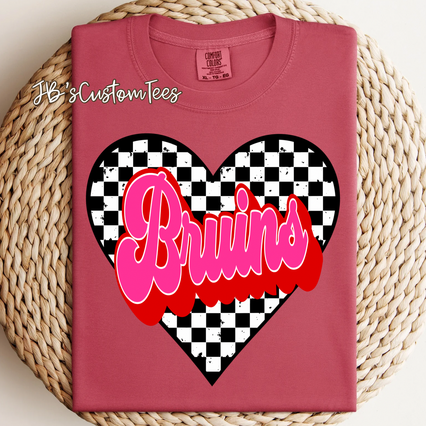 Bruins Valentine Checkered Heart