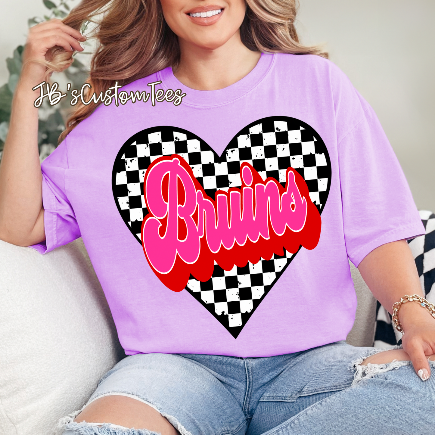 Bruins Valentine Checkered Heart