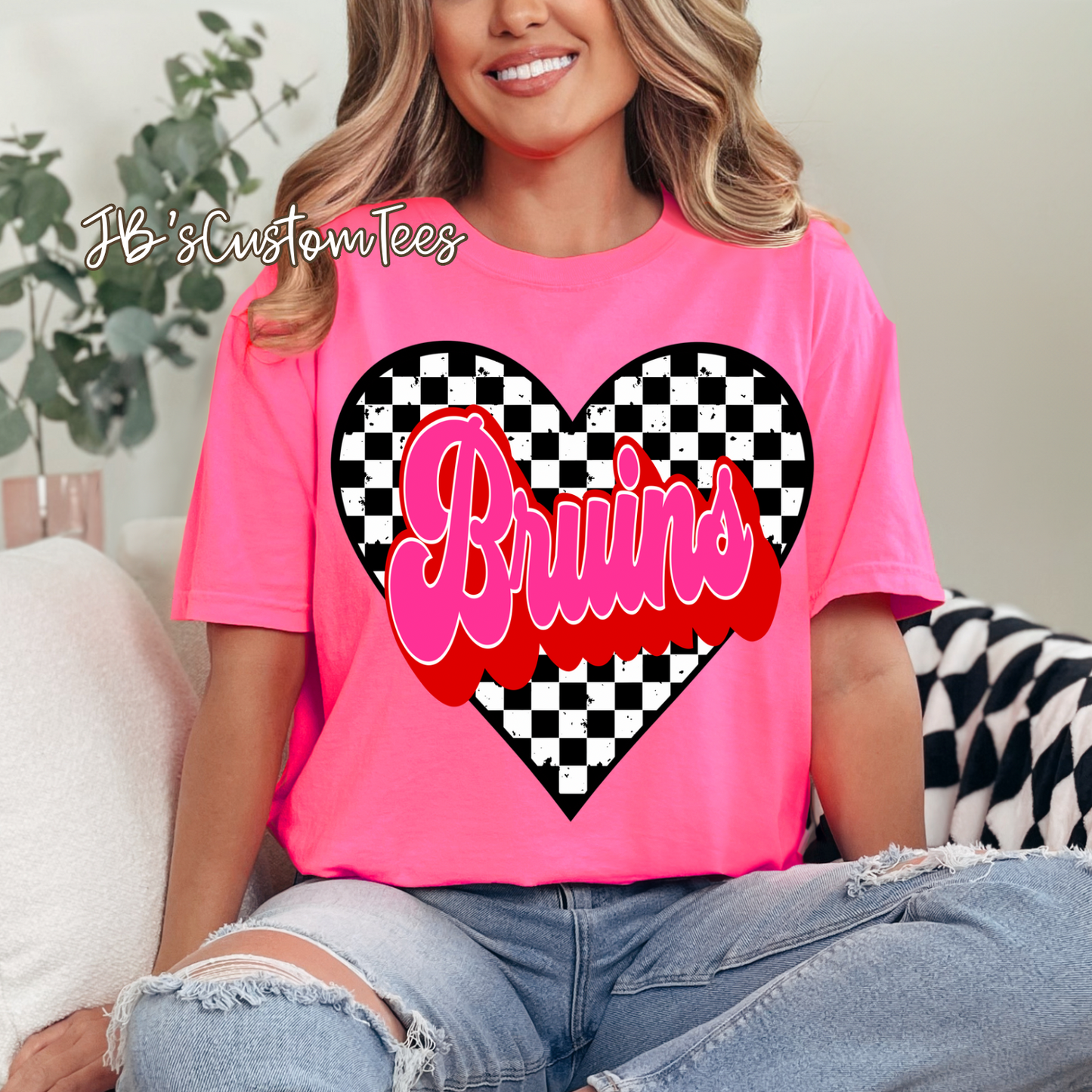Bruins Valentine Checkered Heart