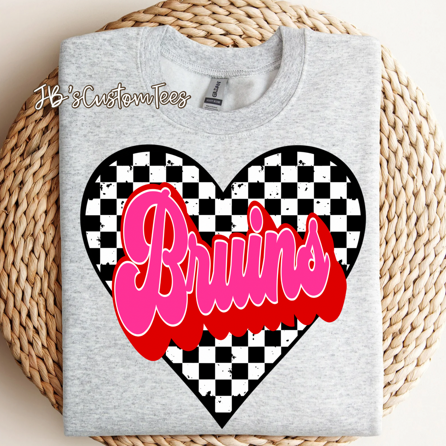 Bruins Valentine Checkered Heart
