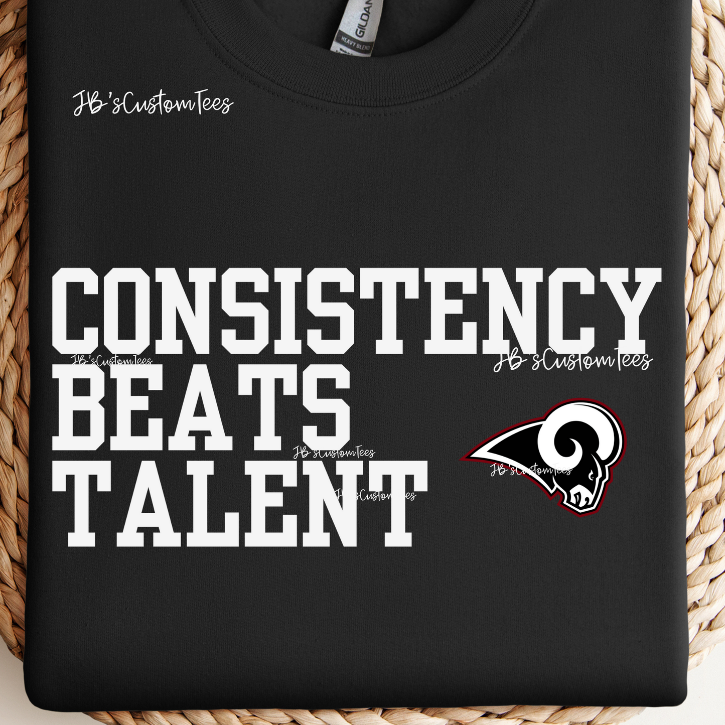 Owasso Rams 6th Grade Black (front) - Consistency Beats Talent (back) ADULT