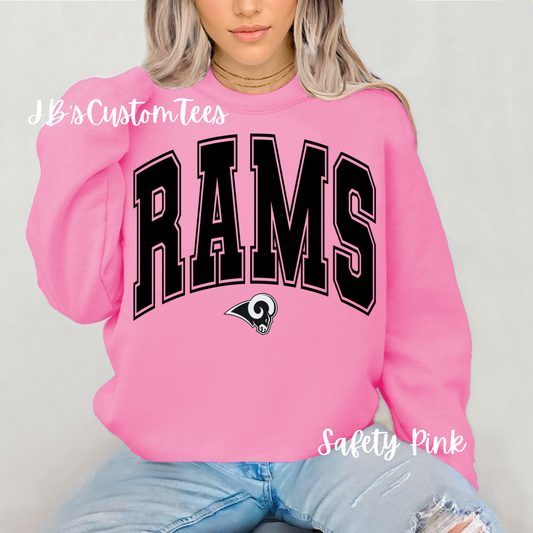 Black Curved Varsity Rams Youth Sweatshirt