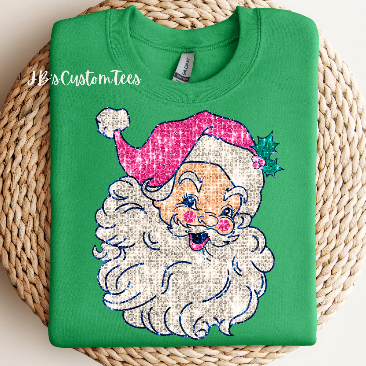 Faux Sparkly Pink Retro Santa Sweatshirt