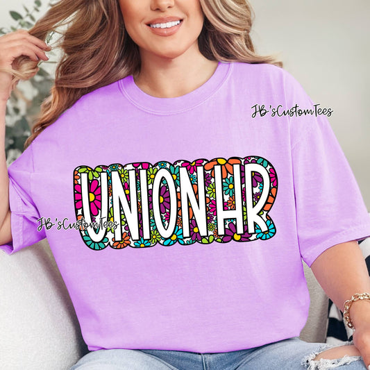 Groovy Floral Union on Neon Violet Comfort Colors Tee
