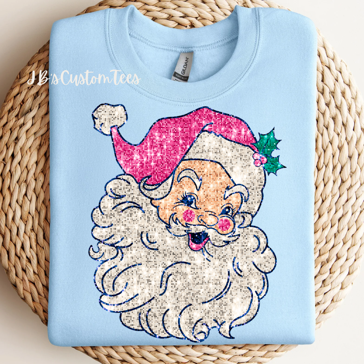 Faux Sparkly Pink Retro Santa Sweatshirt