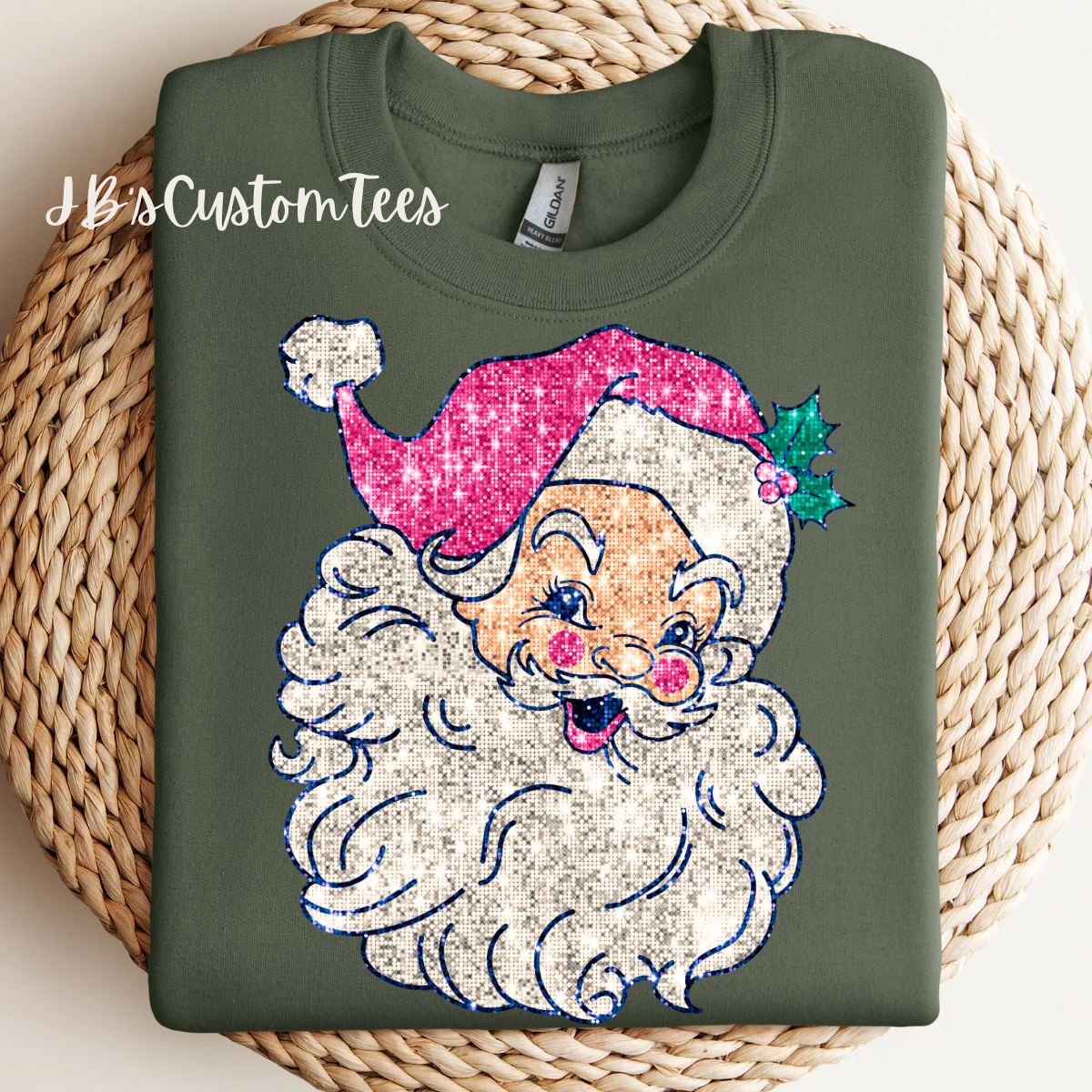 Faux Sparkly Pink Retro Santa Sweatshirt