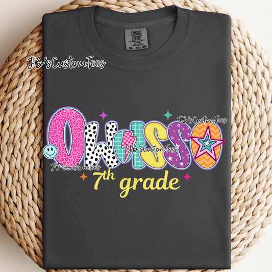 Owasso 7th Grade - Preppy Doodle School Spirit Tee