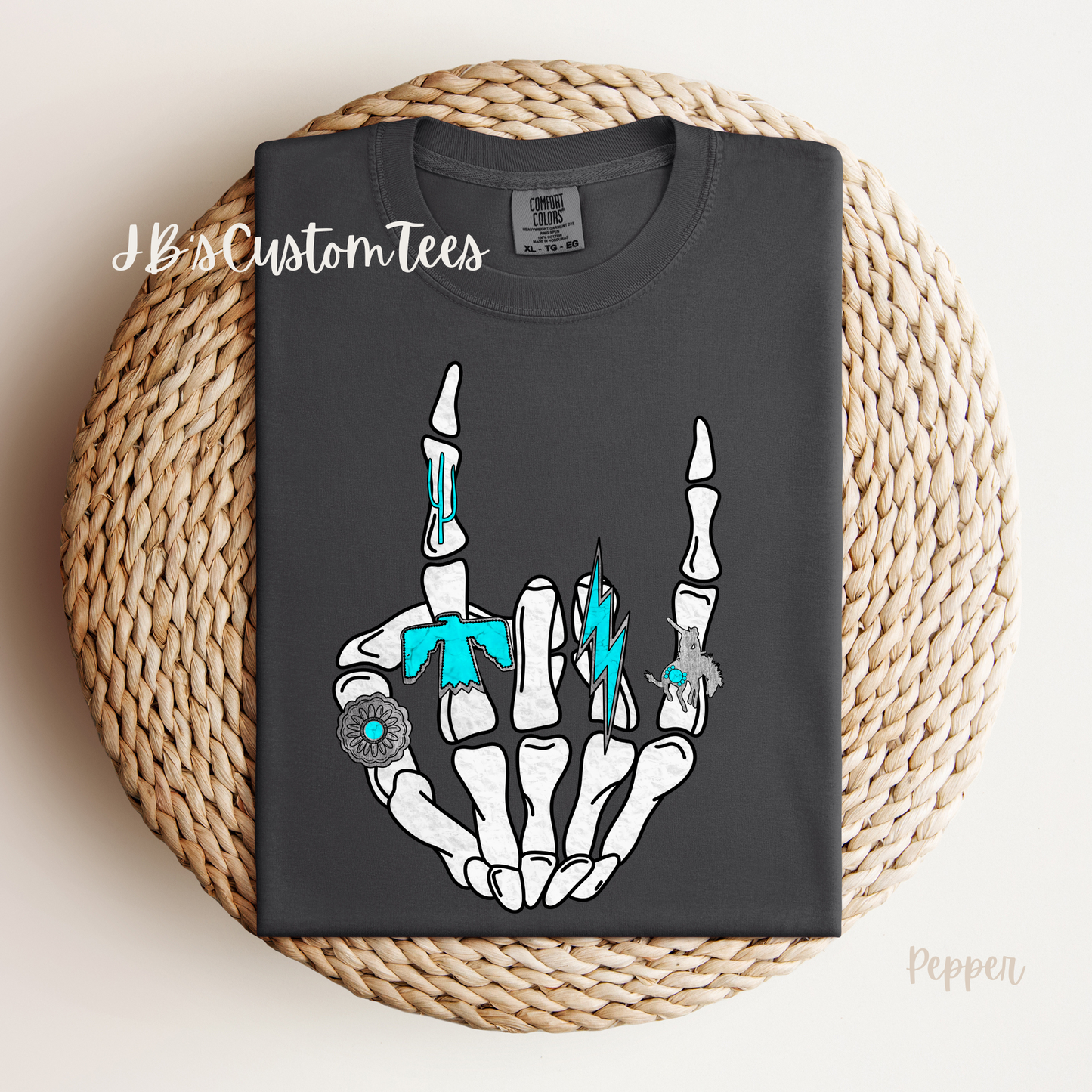 Turquoise Skeleton Rock Hand Comfort Colors Tee