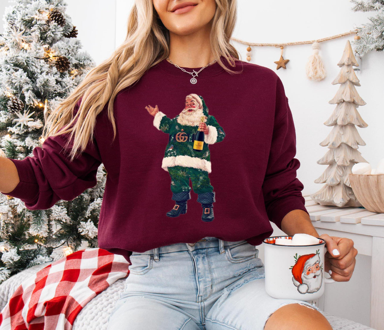 Boujee Champagne Santa Gildan Sweatshirt