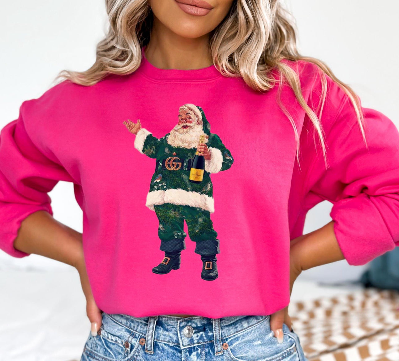 Boujee Champagne Santa Gildan Sweatshirt