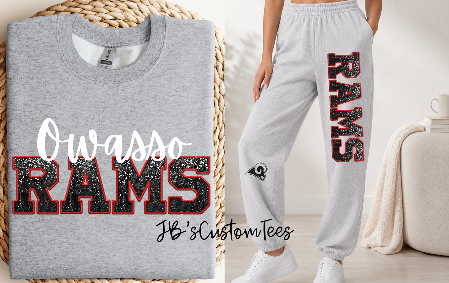 Faux Sequin Owasso Rams Sweat Set