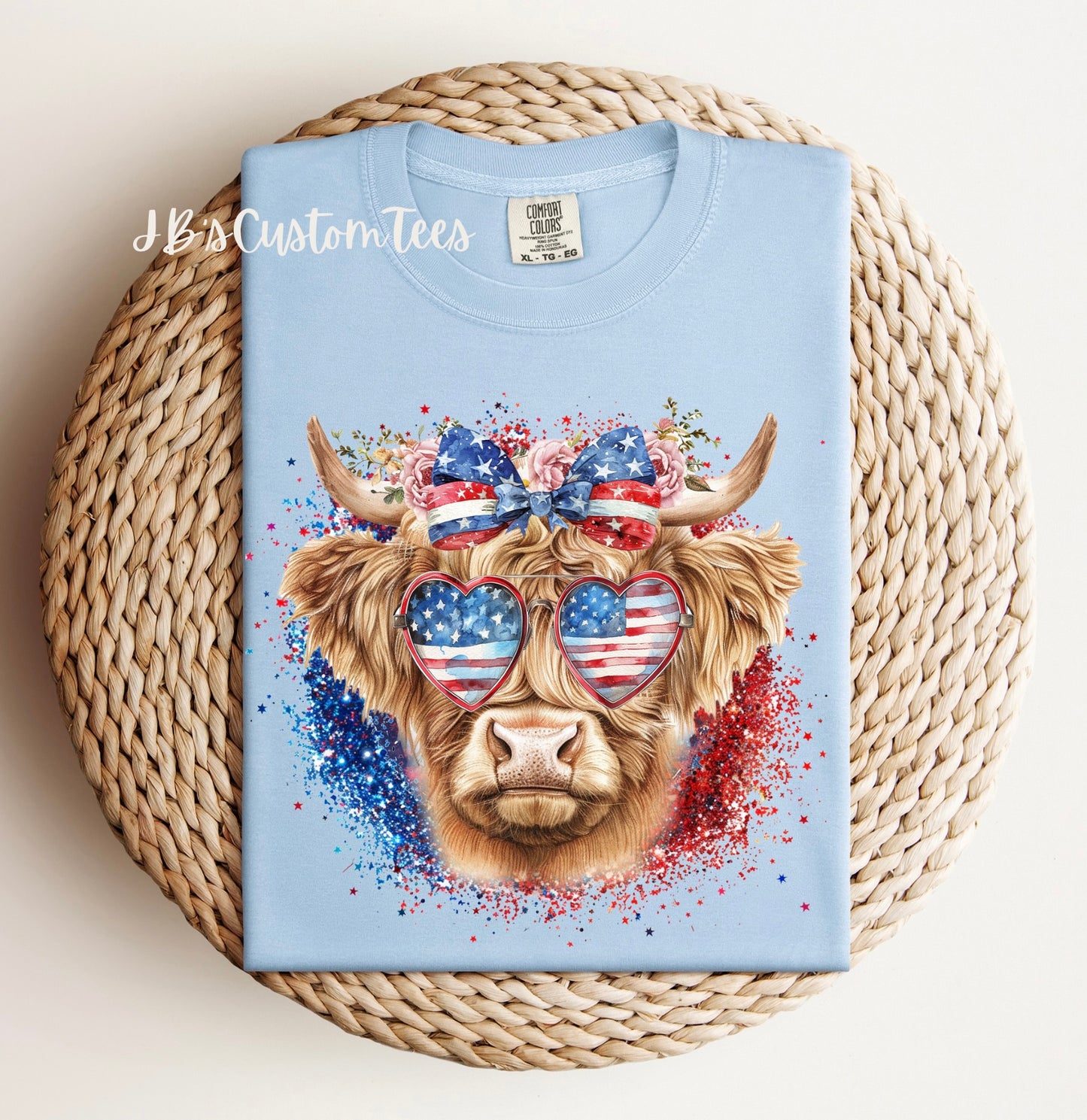 Patriotic Highland Cow Comfort Colors Tee