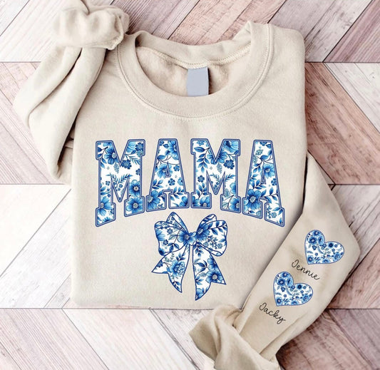 Blue Floral Coquette Bow - MAMA