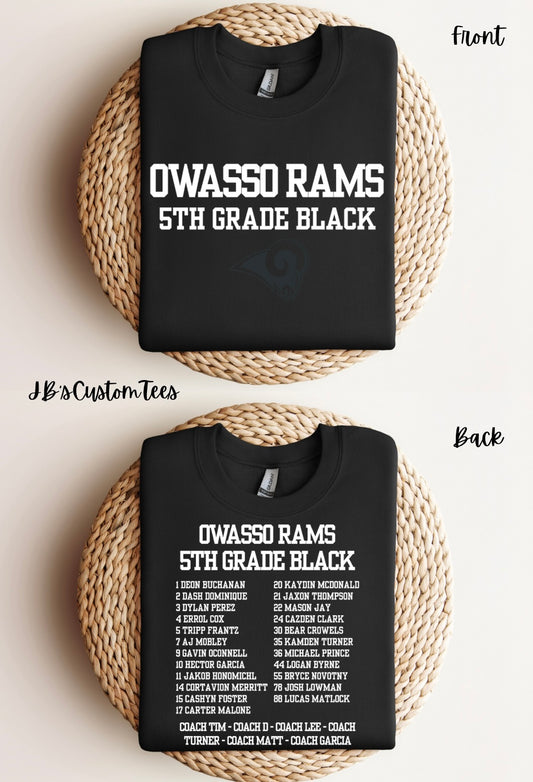 OR 5th Grade Black Football Roster Tee