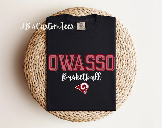 Owasso Basketball Black Comfort Colors Tee