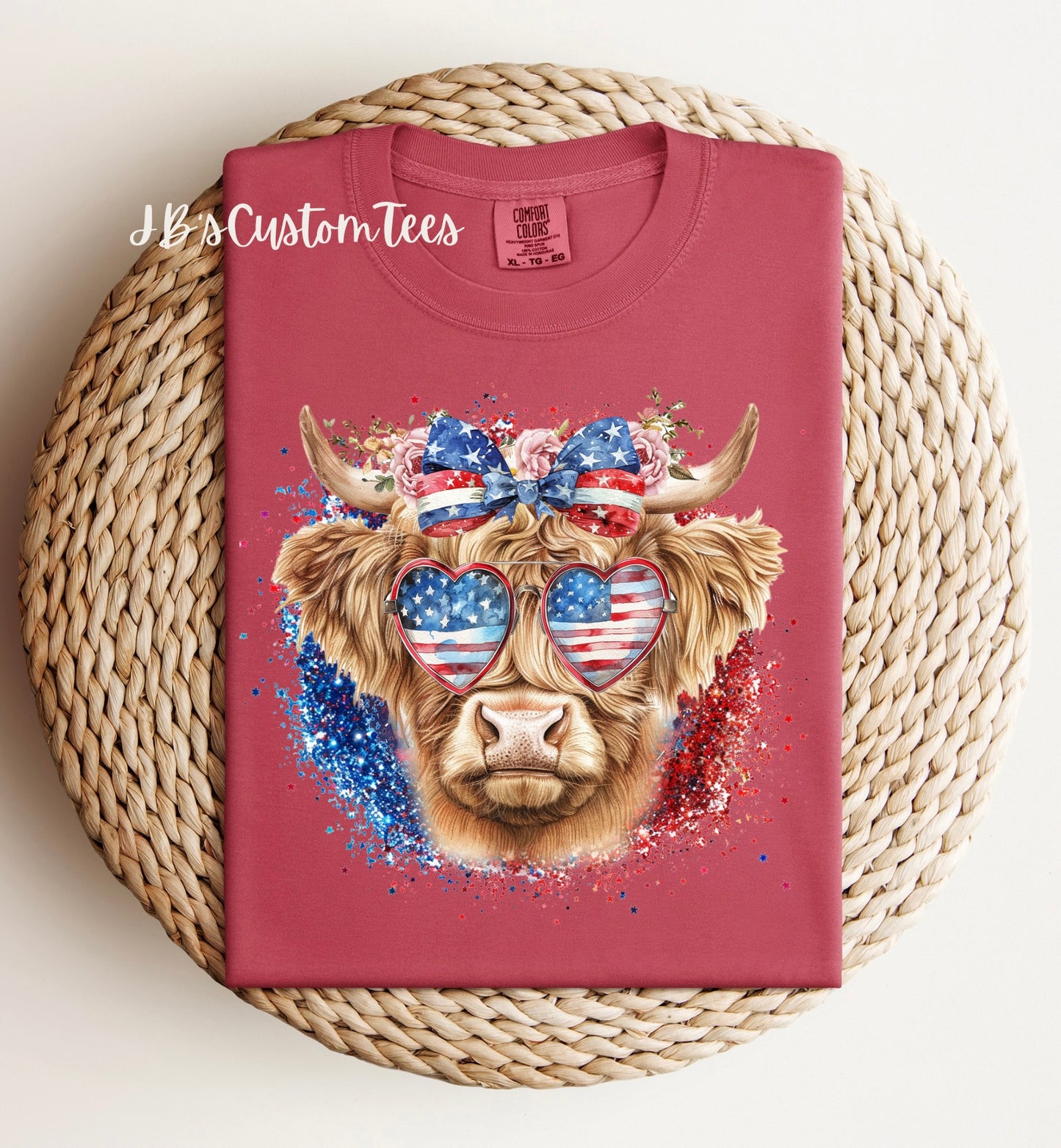 Patriotic Highland Cow Comfort Colors Tee