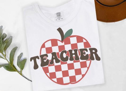 Retro Teacher Checkered Apple