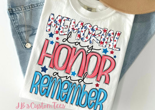 Memorial Day Honor & Remember White Comfort Colors Tee