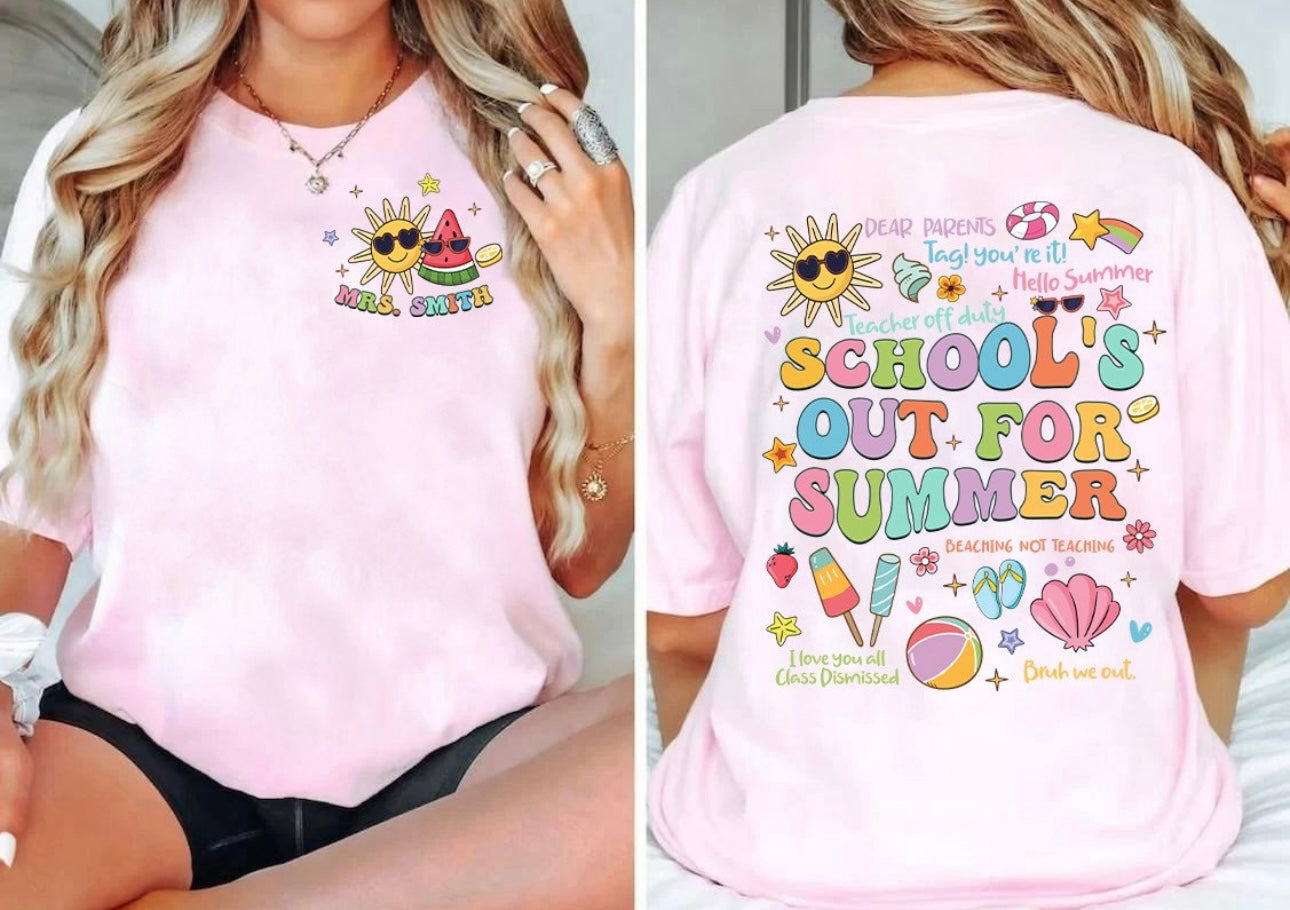 Schools Out For Summer Tee W/Pocket Design