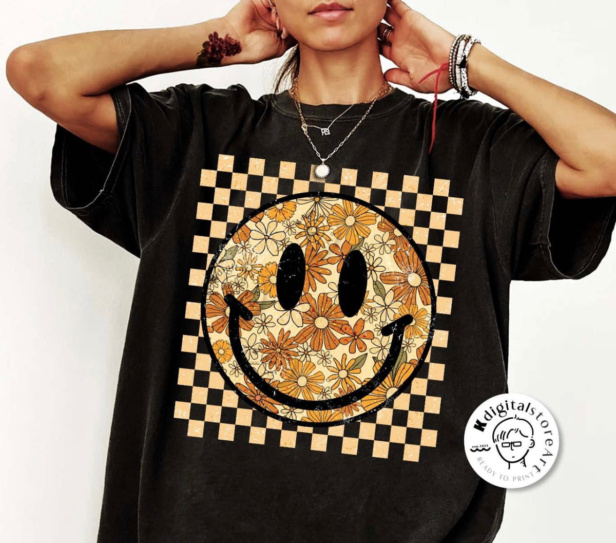 Autumn Floral Checkered Smiley