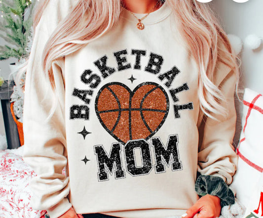 Faux Sequins Basketball Mom Gildan Sweatshirt