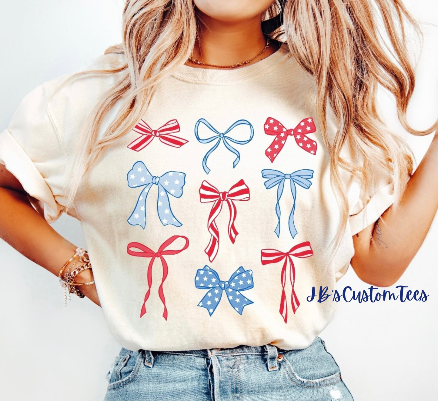 Red/White/Blue Bows Ivory Comfort Colors Tee