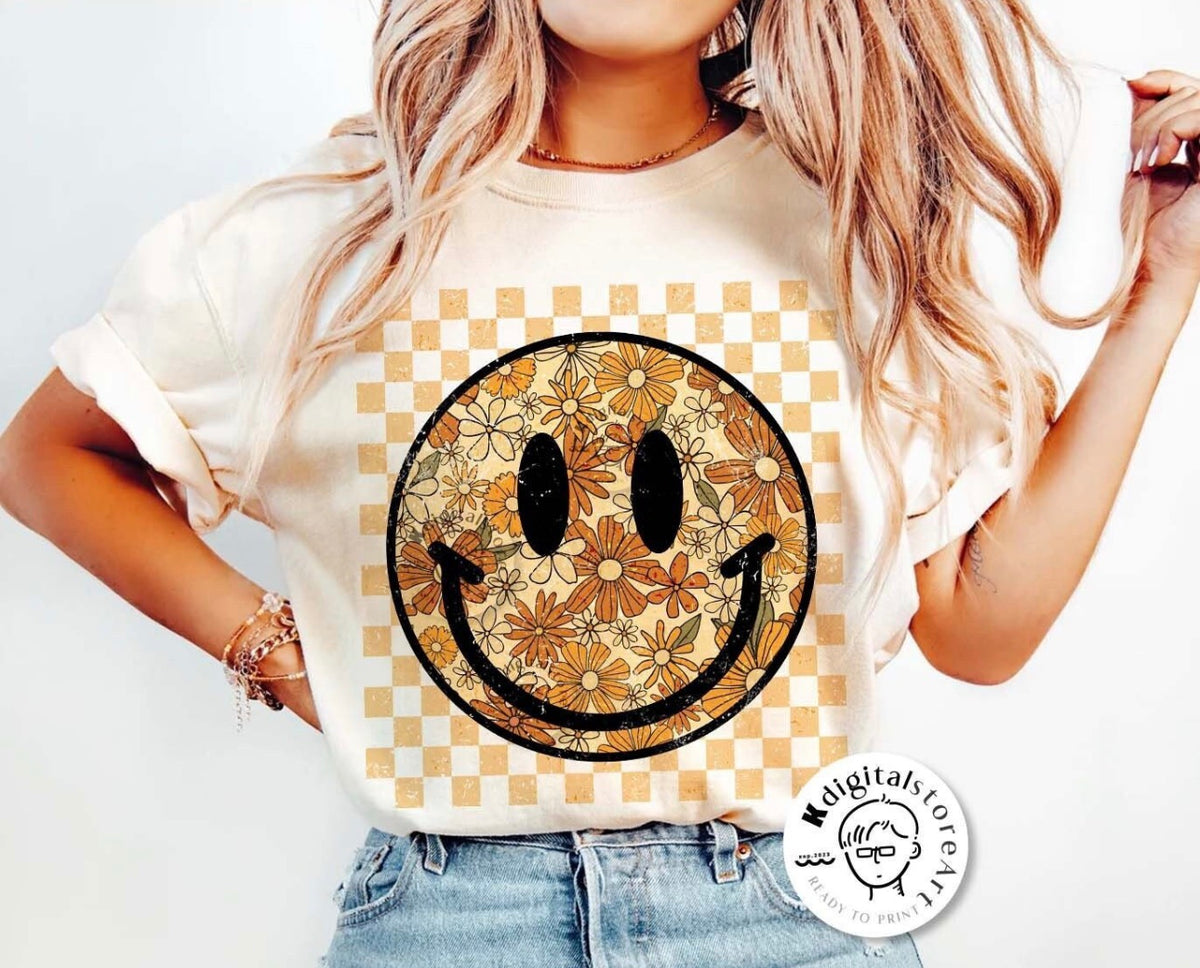 Autumn Floral Checkered Smiley
