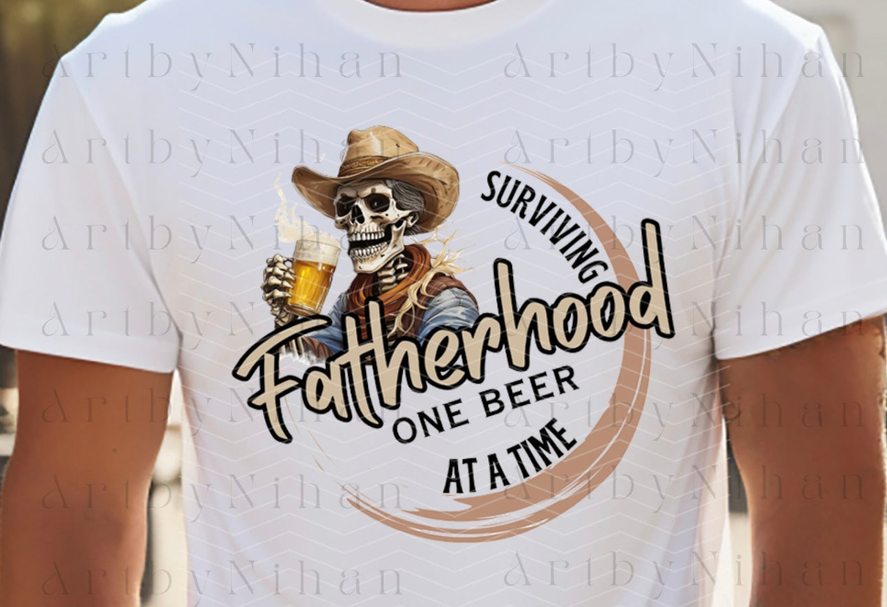 Surviving Fatherhood One Beer At A Time White Gildan Tee