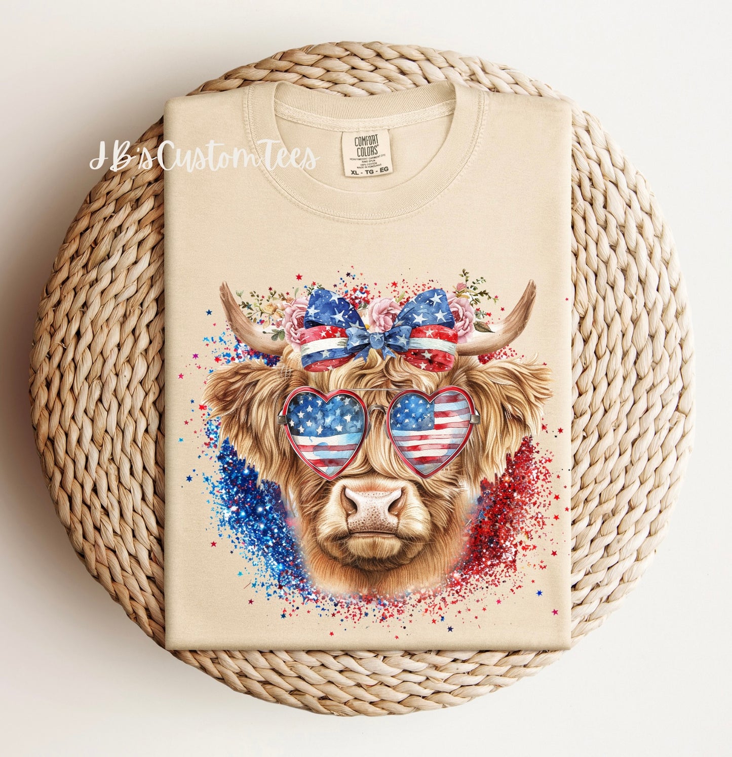 Patriotic Highland Cow Comfort Colors Tee