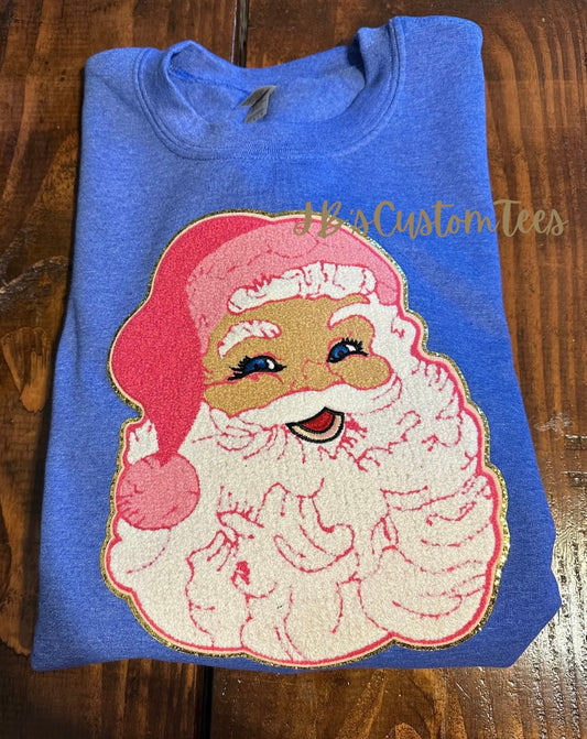 Retro Pink Santa Chenille Patch Gildan Sweatshirt