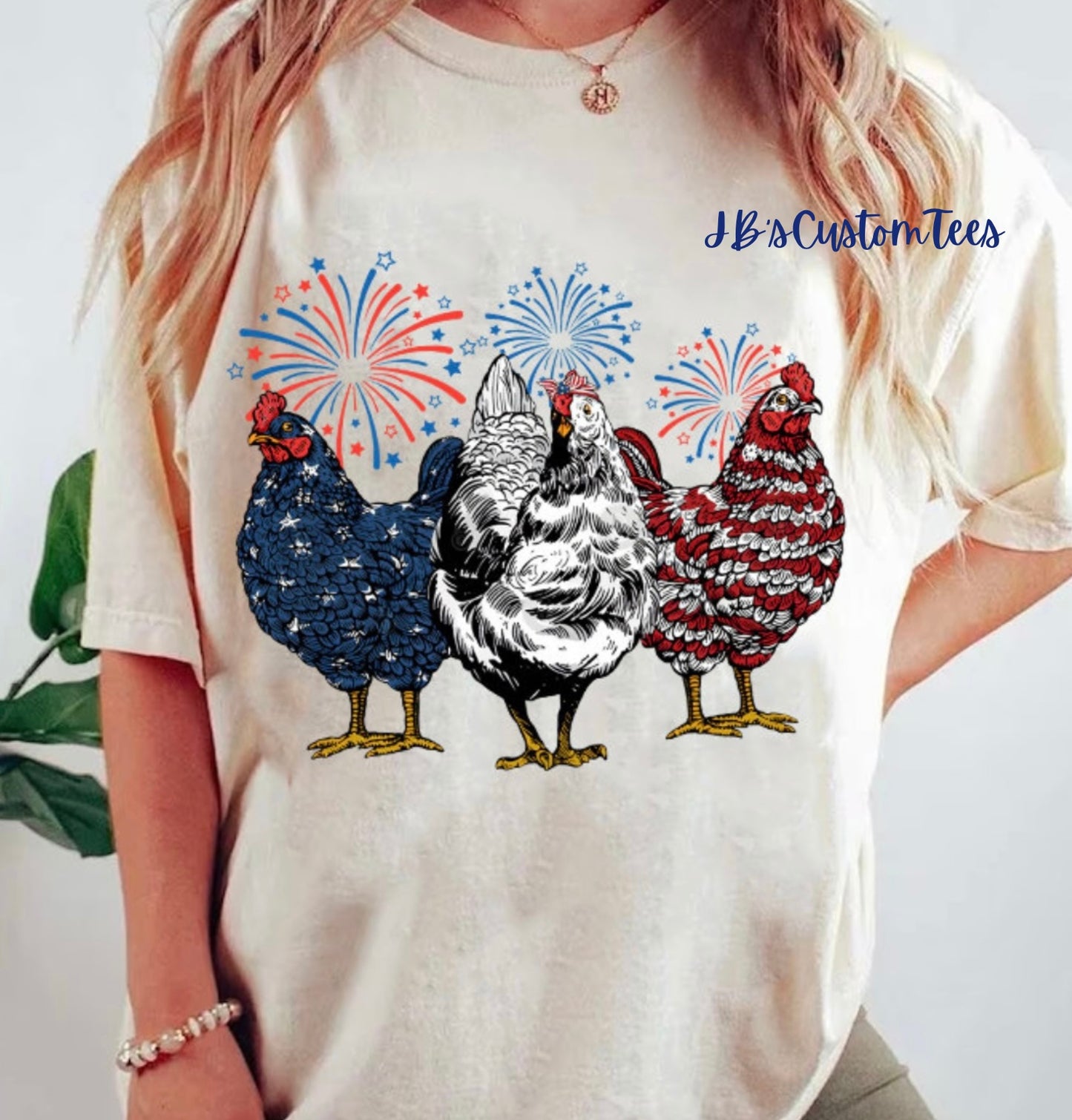 Patriotic Chickens Ivory Comfort Colors Tee