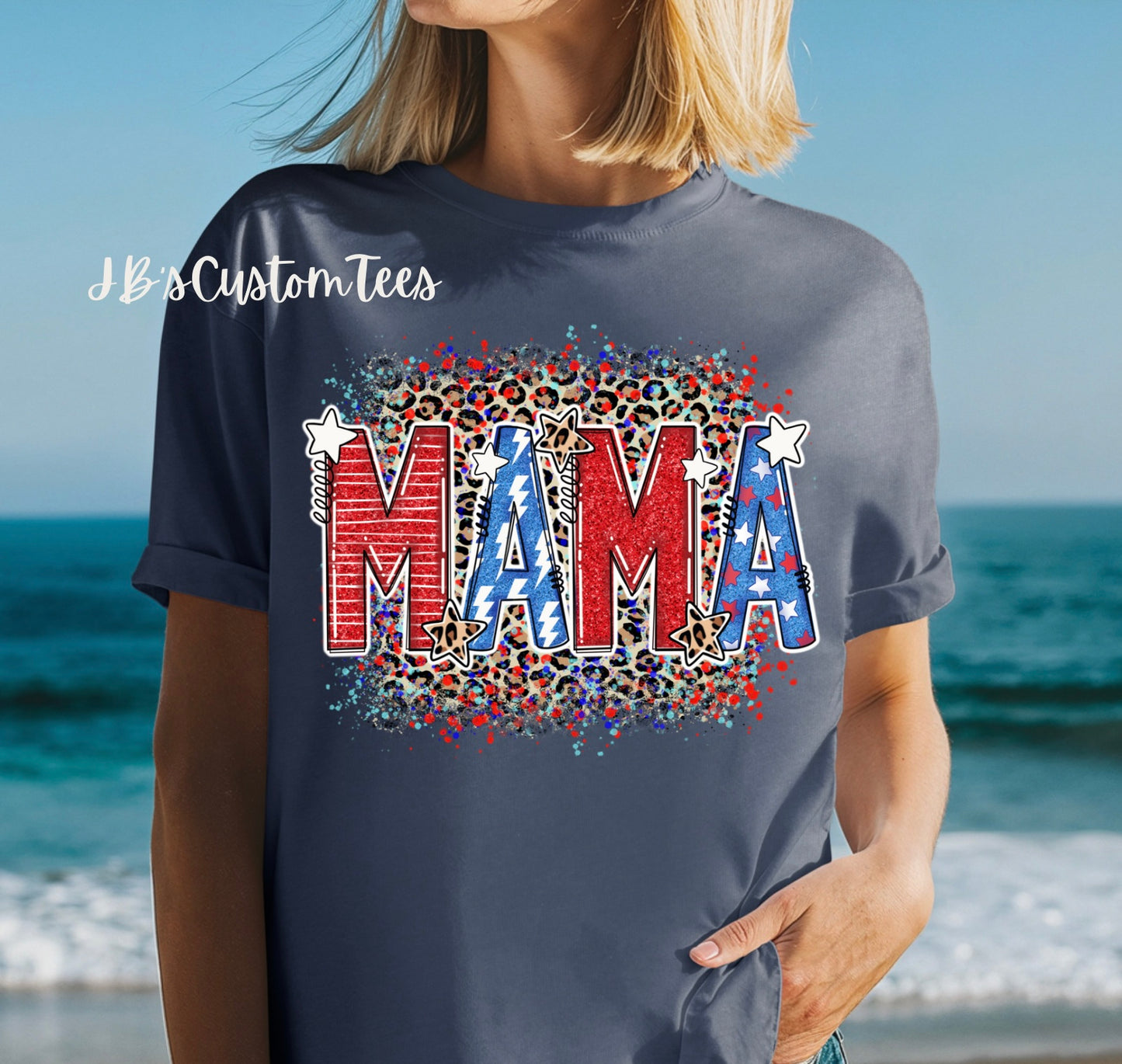 Leopard Mama Patriotic Comfort Colors Tee