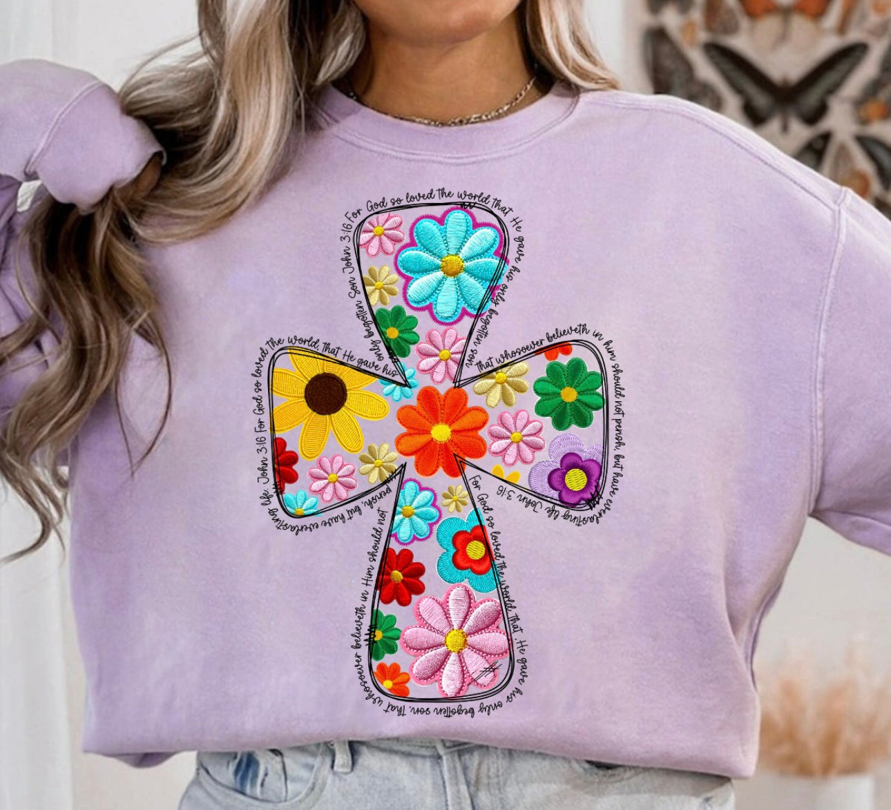 Floral Cross Comfort Colors Tee