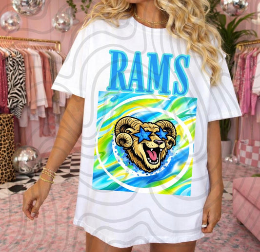 Retro Neon Blue Green Rams — Youth