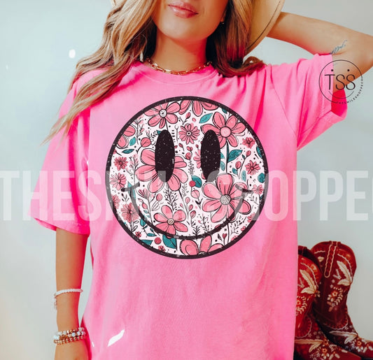 Flower Smiley Face Comfort Colors Tee