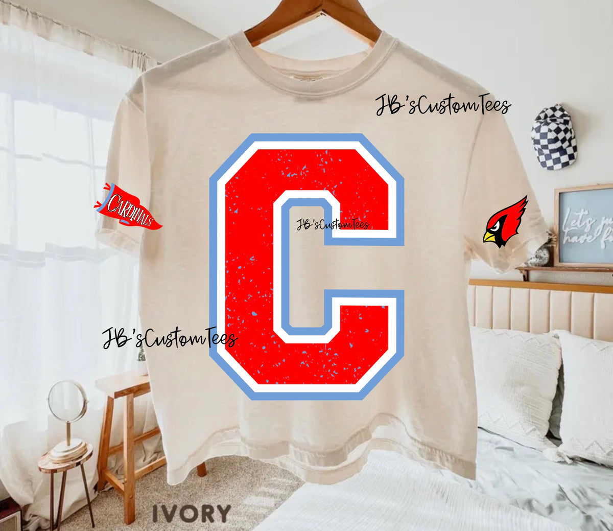 C Cardinals Vintage Varsity Ivory CROPPED Comfort Colors Tee