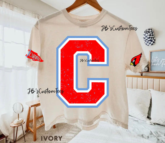 C Cardinals Vintage Varsity Ivory CROPPED Comfort Colors Tee