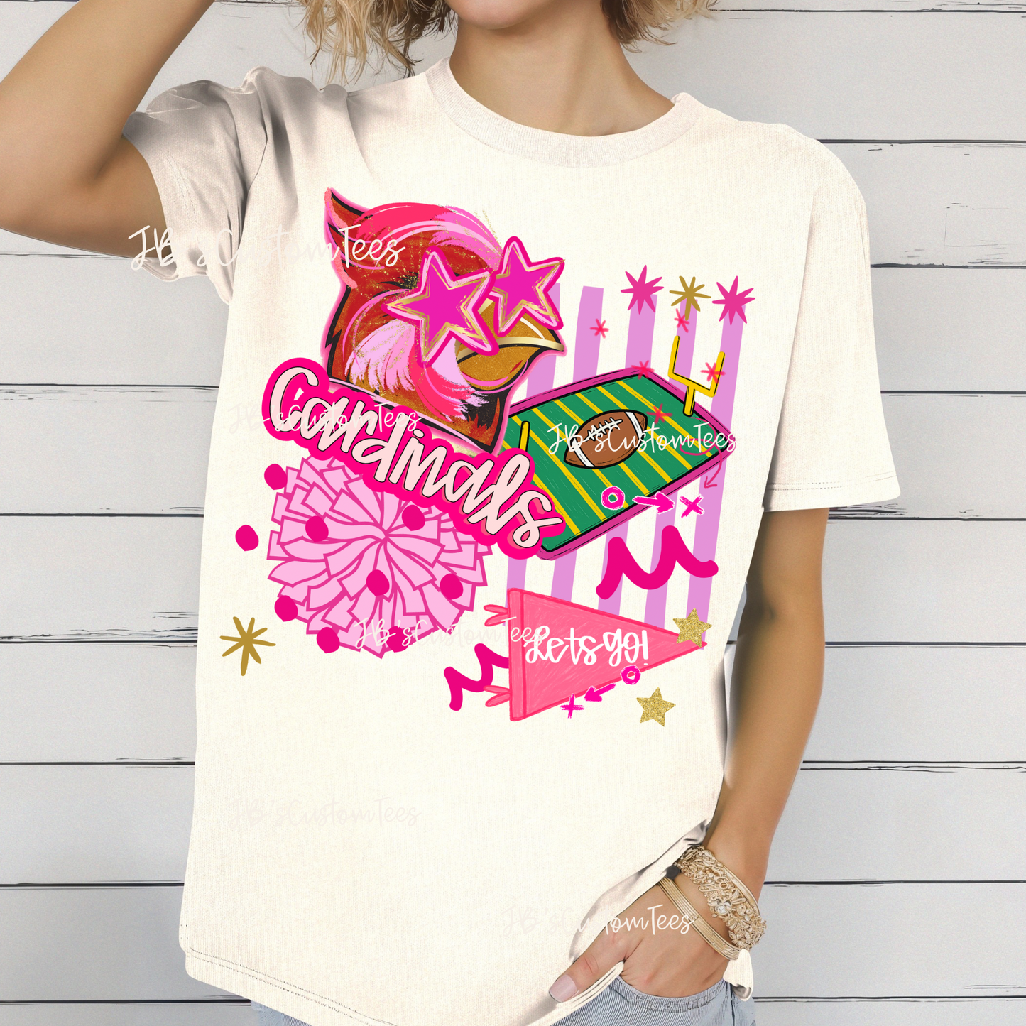 Pink Preppy School Spirit Cream Tee