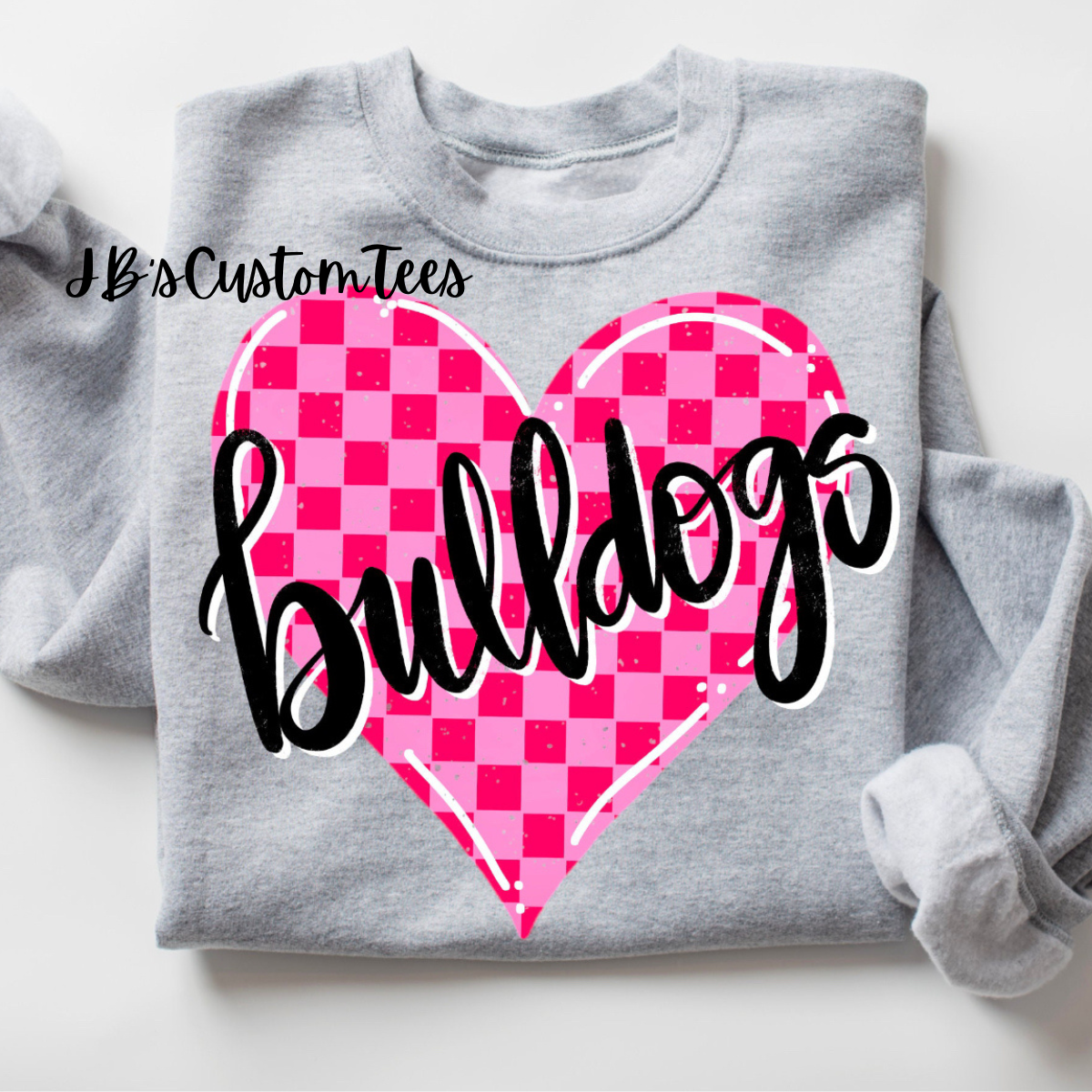 Pink Checkered Heart Bulldogs