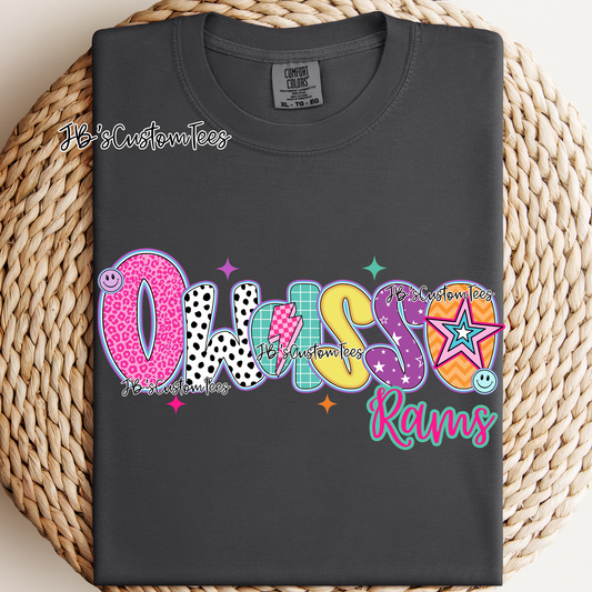 Owasso Rams - Preppy Doodle School Spirit Tee￼